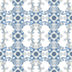 illustration Royal indigo blue Porcelain Thai flower traditional ornamental tribal style