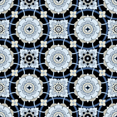 illustration Royal indigo blue Porcelain Thai flower traditional ornamental tribal style