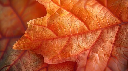 Vivid Orange Autumn Leaf Close-Up Detail Background
