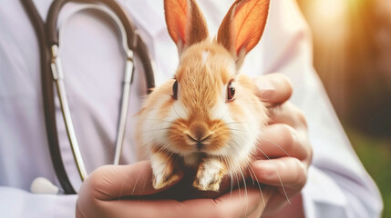 Veterinarian Examining Rabbit with Stethoscope During Checkup
 - Powered by Adobe