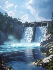 Harnessing the Power of Nature: A 3D Rendered Hydroelectric Dam Generating Clean Energy