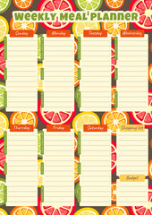 Weekly meal planner with citrus fruit pattern. Vector illustration. Flat design