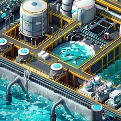Illustrator's Vision of Renewable Energy Powered Desalination Plants Producing Clean Water