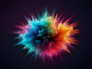 Fototapeta premium Colorful vibrant glittering fireworks Background with glow smoke and confetti banner ai generative