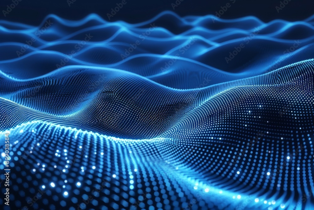 Poster modern abstract design featuring a dark blue background with a dot pattern in a three-dimensional fo