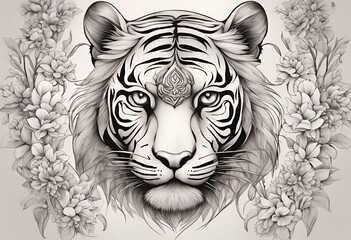 "Experience the allure of a stunning tattoo sketch featuring a majestic tiger intertwined with intricate floral designs, symbolizing strength and power. Delicately rendered with precision and detail,  © Ahsan