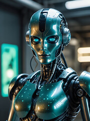 young cyborg portrait of a girl in a helmet