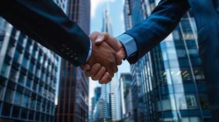 Detailed view of business professionals in handshake. Symbolizing successful agreement concept