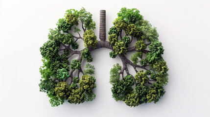 Trees forming the lungs. Top down view of rainforest in shape of lungs. Forest as a source of oxygen to filter air pollution concept.