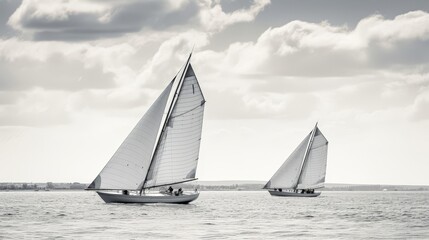 Fototapeta premium 19th Century Sailing Regatta: Sailboats on water