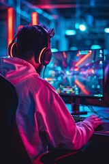 Smart game streamer enjoy playing team battle with online streaming