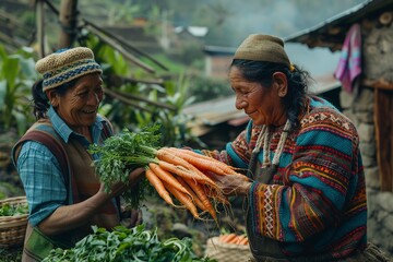 Farmer delivering carrots to an indigenous woman - Powered by Adobe