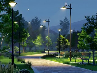 Obraz premium Renewable Energy Powers Eco-friendly Outdoor Lighting in Parks