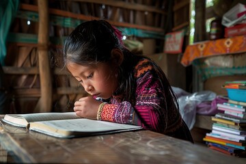 Guatemalan girl doing homework at home