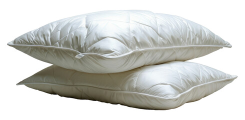 Two fluffy white pillows piled on each other isolated on transparent background png