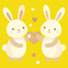 Obraz premium rabbits with heart,rabbits with heart, heart rabbit, rabbit, vector, pastel rabbit,rabbit with heart