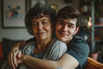 Portrait of senior mother with her Latin adult son