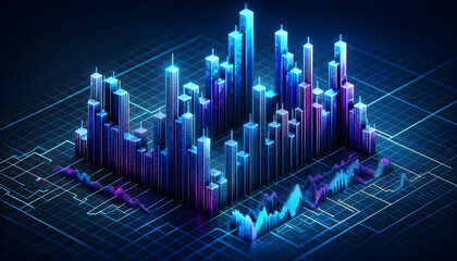 a 3D financial chart with an enhanced, modern digital design.