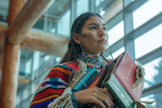 Portrait of an indigenous college student with books