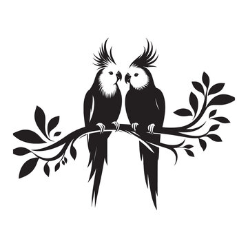 recommend clip art: Cockatiel couple in love vector silhouette white background