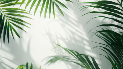Palm leaves with shadows on white wall