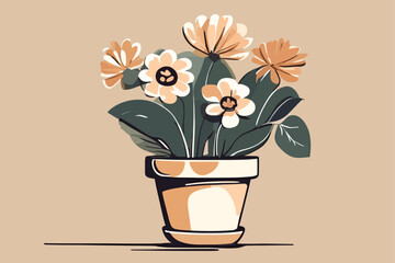 illustration of hibiscus flowers planted in pots