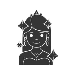 Princess Icon Silhouette Illustration. Fairytale Vector Graphic Pictogram Symbol Clip Art. Doodle Sketch Black Sign.