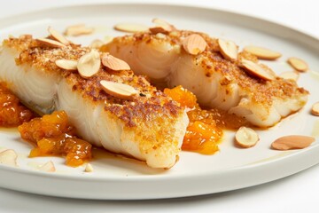 Almond Crusted Cod Fillets on Apricot Chutney Bed