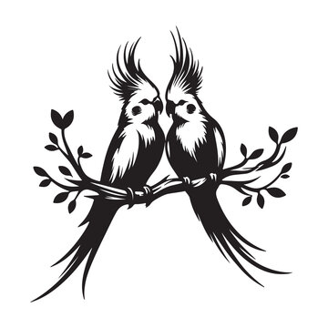 recommend clip art: black and white bird  cockatiel couple in love setting 