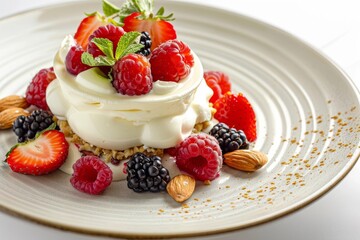 Almond Parfait with Fresh Berries and Fresh Mint