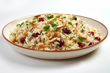 Almond Cranberry Rice Pilaf in Porcelain Bowl