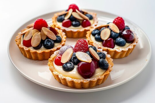 Sophisticated Almond Cream Tartelettes with Fresh Fruit and Dusting of Sugar
