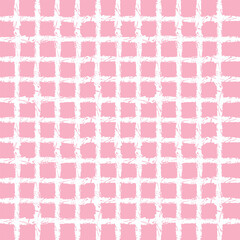 Vector hand drawn crayon checkered pattern. Grunge Doodle Plaid geometrical pink white brush texture. pencil Crossing lines. Abstract pattern.