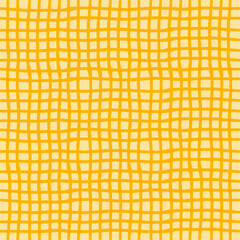 Vector hand drawn crayon checkered pattern. Grunge Doodle Plaid geometrical yellow beige orange white brush texture. pencil Crossing lines. Abstract pattern.