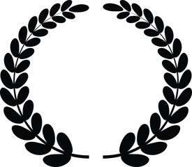 Laurel wreath in black color. Simple olive or wheat branch emblems in vector