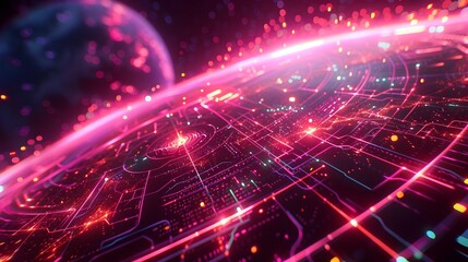 Vibrant Cosmic Network of Interconnected Satellites and Data Flows in Dynamic Digital Landscape
