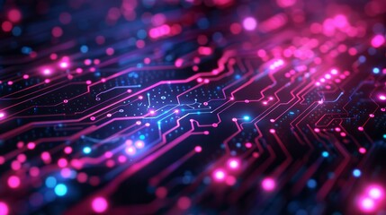 Abstract digital technology futuristic circuit blue pink background, Cyber science tech, Innovation communication future