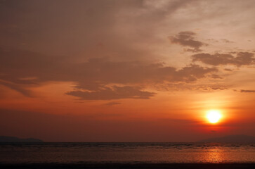 Golden Sunset on beach at Pakmeng Beach, Trang, Thailand
