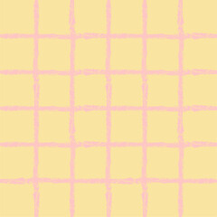 Vector hand drawn crayon checkered pattern. Grunge Doodle Plaid geometrical beige pink brush texture. pencil Crossing lines. Abstract pattern.