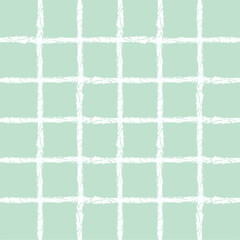 Vector hand drawn crayon checkered pattern. Grunge Doodle Plaid geometrical green white brush texture. pencil Crossing lines. Abstract pattern.