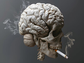 human skull is smoking where you can see his brain turning white cause of smoke