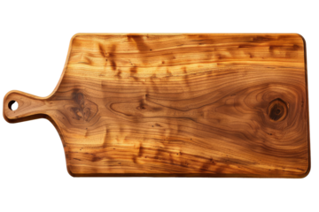 Elegant handcrafted wooden cutting board on pristine white background
