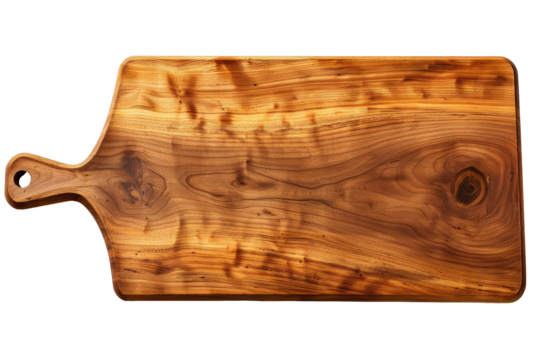 Elegant handcrafted wooden cutting board on pristine white background