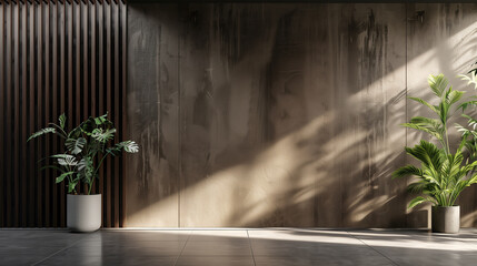 Brown modern minimalistic interior background wall mockup 3d render	
