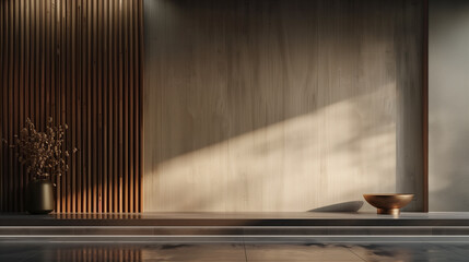 Brown modern minimalistic interior background wall mockup 3d render	
