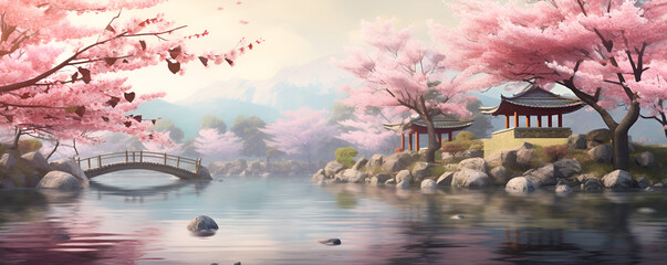 blossom in spring,Countryside Radiance AsianInspired Nature Artistry