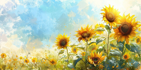 Vibrant sunflowers in a picturesque field under a clear blue sky, capturing the beauty of nature