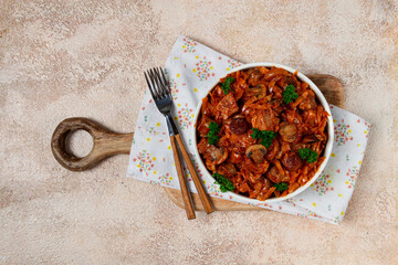 Bigos, bigus is a national Polish dish, made of cabbage and meat, stewed, homemade, no people,