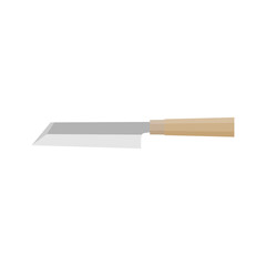 Mukimono, Japanese kitchen knife for vegetables flat design vector illustration isolated on white background. A traditional Japanese kitchen knife with a steel blade and wooden handle.