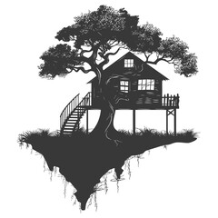 Fototapeta premium Silhouette Tree house black color only